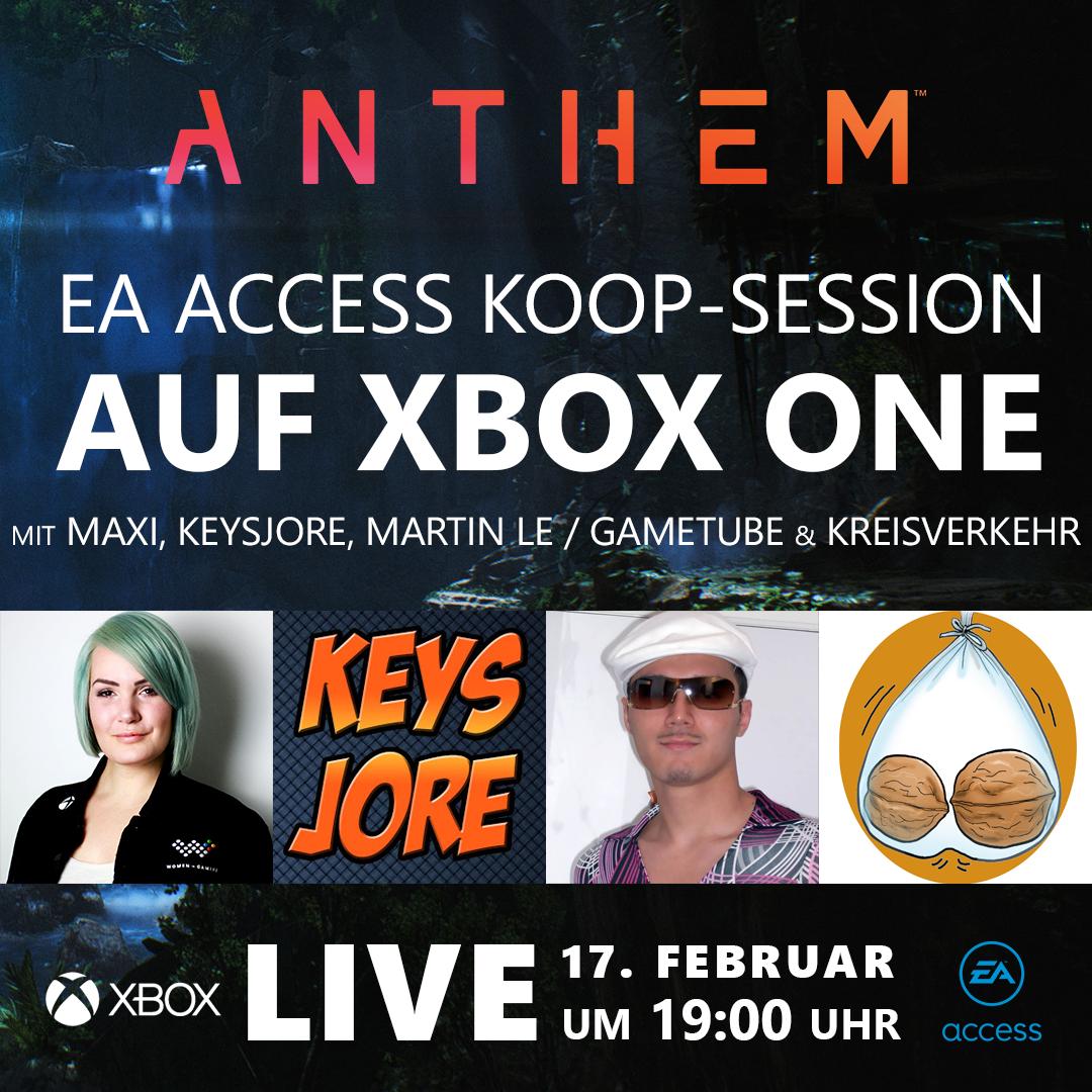 Bock, #AnthemGame in EA Access zu zocken? Dann ❤️ + RT, um 1 von 10 Codes zu gewinnen. 

Seid am Sonntag LIVE dabei, wenn <a href="/GMaxee/">Maxi Gräff</a>, KeysJore, Martin (<a href="/GameTubeDE/">GameTube</a>) &amp; Kreisverkehr ihr Koop-Abenteuer starten 👉  mixer.com/XboxDACH 

Viel Erfolg!
TNB 👉 bit.ly/XboxDACH-TNB