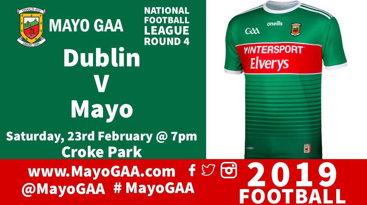 MayoGAA's tweet photo. We'll be heading to Croke Park next weekend to face Dublin &amp; we have two tickets for this match to be won. All you have to do is like &amp; RT this post. Winner announced on Monday. Remember buy in advance and save €5, https://t.co/dRQVHHJzpC. #mayogaa #AllianzLeagues https://t.co/R16GFrfgYq
