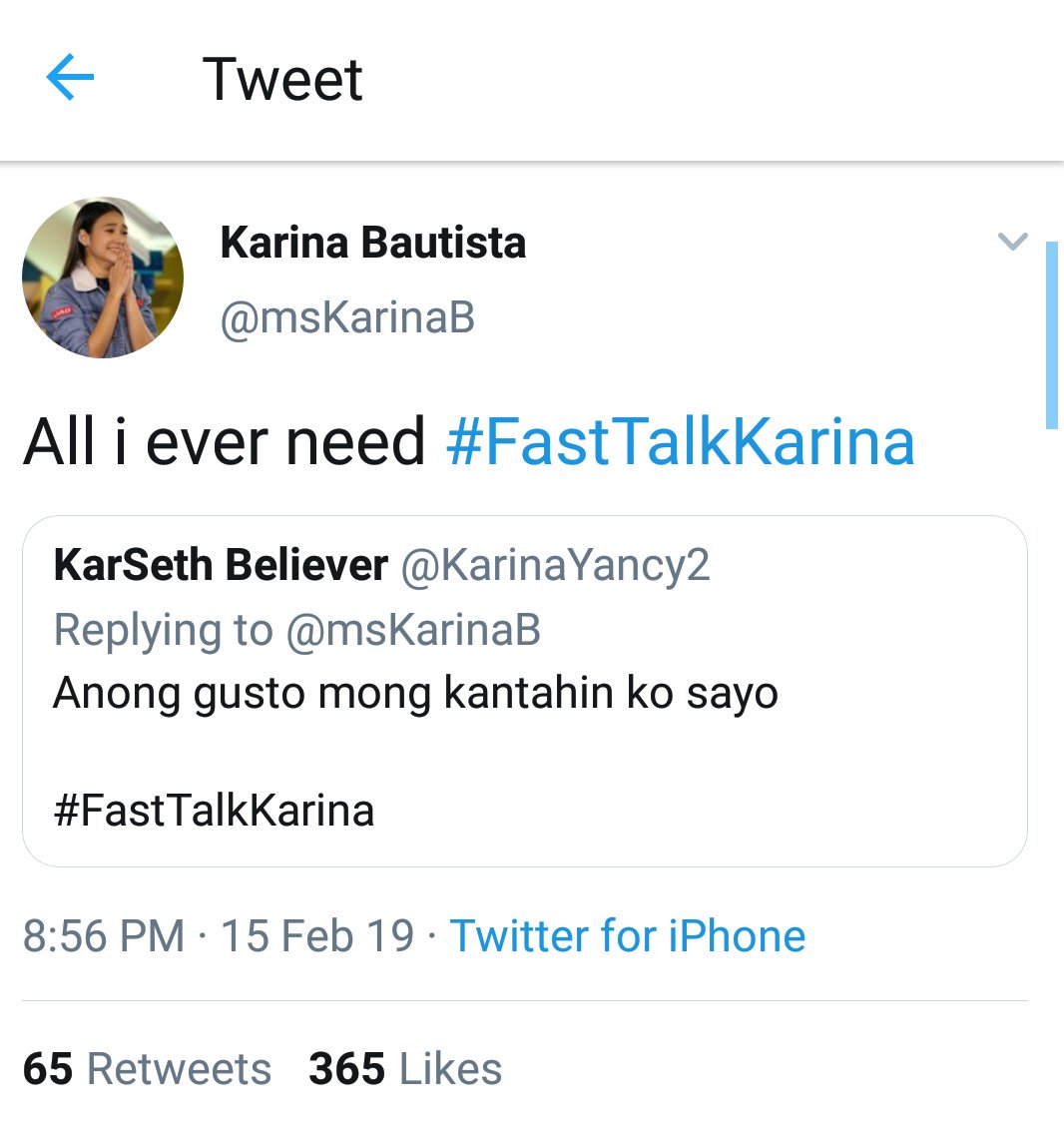 KarinaYancy2's tweet photo. Matutulog na nakangiti. Thank you @msKarinaB!!! Marami kang napasaya tonight at Isa na ko doon. I love you beh πππ
#FastTalkKarina https://t.co/r5h64yNJQJ