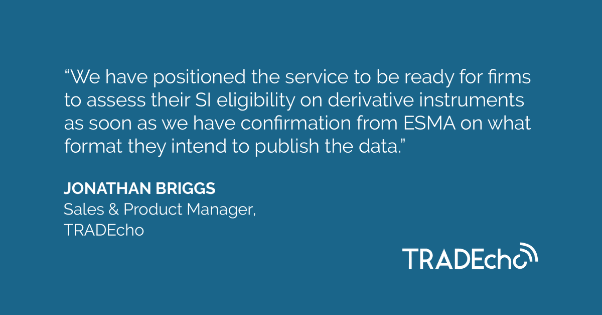 TRADEcho's tweet photo. In this article for @FOWgroup, TRADEcho's Jonathan Briggs gives his take on the delay to the Systematic Internaliser regime under MiFID II: https://t.co/FR4D9UfmlI

#MiFIDII #MiFID2 #SystematicInternaliser #SIDetermination #RegTech #Regulation  @GIMagazine @LSEplc @LSEGplc https://t.co/DCAXSwsEh8