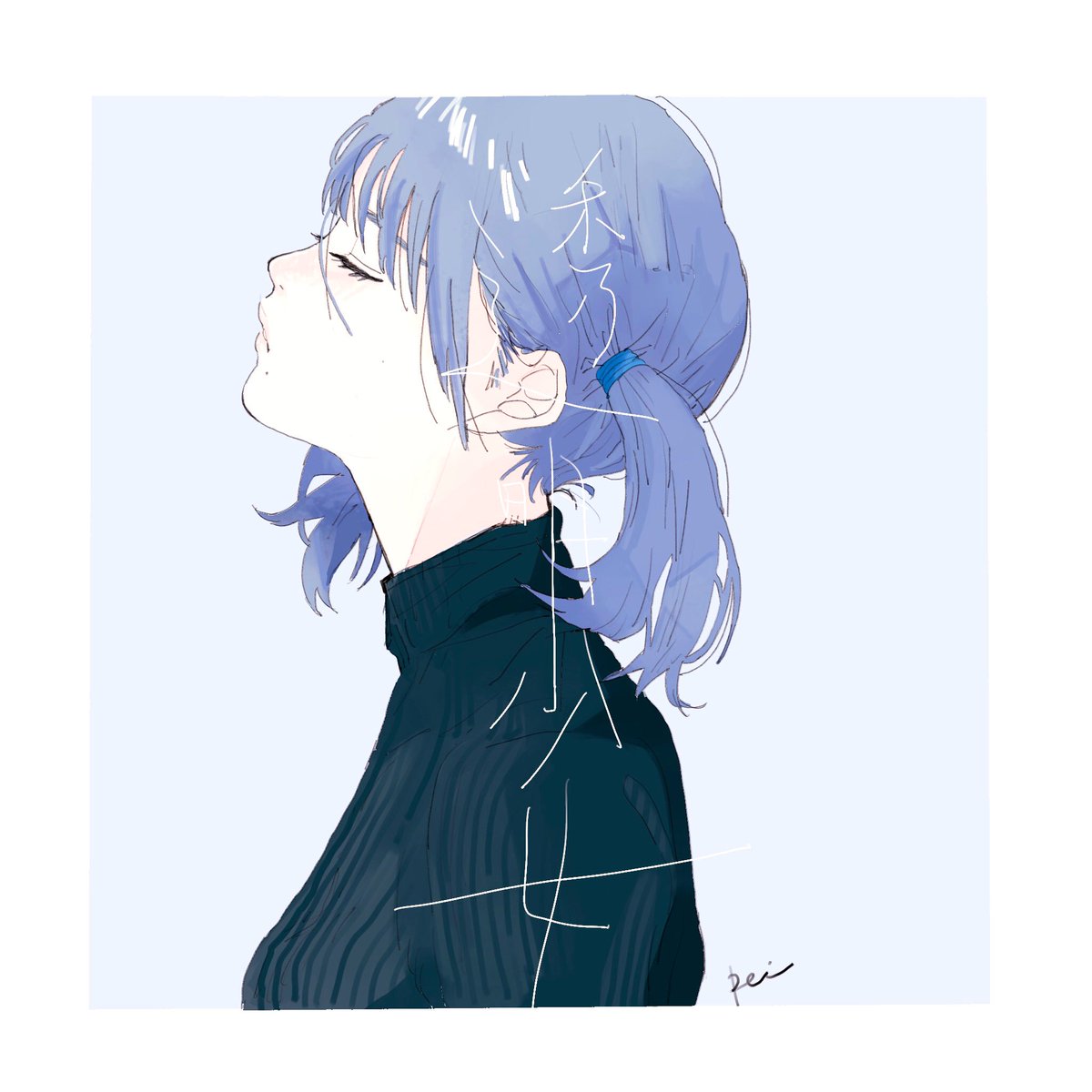 1girl solo closed eyes twintails blue hair sweater upper body  illustration images