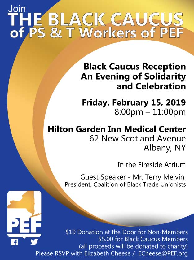NYSPEF's tweet photo. Do not miss the opportunity to attend this year's Black Caucus of PS&amp;T workers of #PEF reception. The guest speaker for the evening will be Terry Melvin, President, Coalition of Black Trade Unionists. https://t.co/QZnrydtZAL
#Winningthefuturetogether #UnionStrong #union #NYSEF https://t.co/IkjsYyIz5J