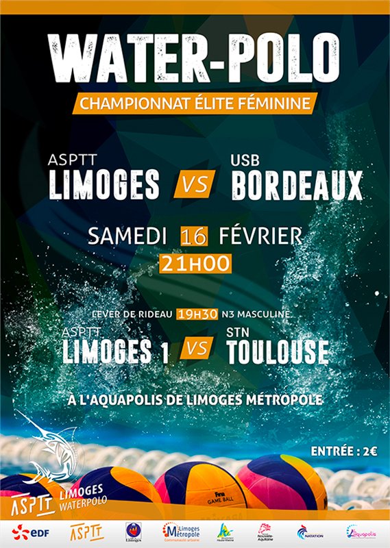 #GrandsÉquipements / 🤽‍♂️ Demain soir, venez encourager l'ASPTT Limoges à L'Aquapolis Limoges Métropole 🤽‍♀️

À 19h30, l'équipe N3 masculine affrontera Toulouse et dans le championnat élite féminine, l'ASPTT Limoges affrontera Bordeaux à 21h 💪 #sport #Waterpolo