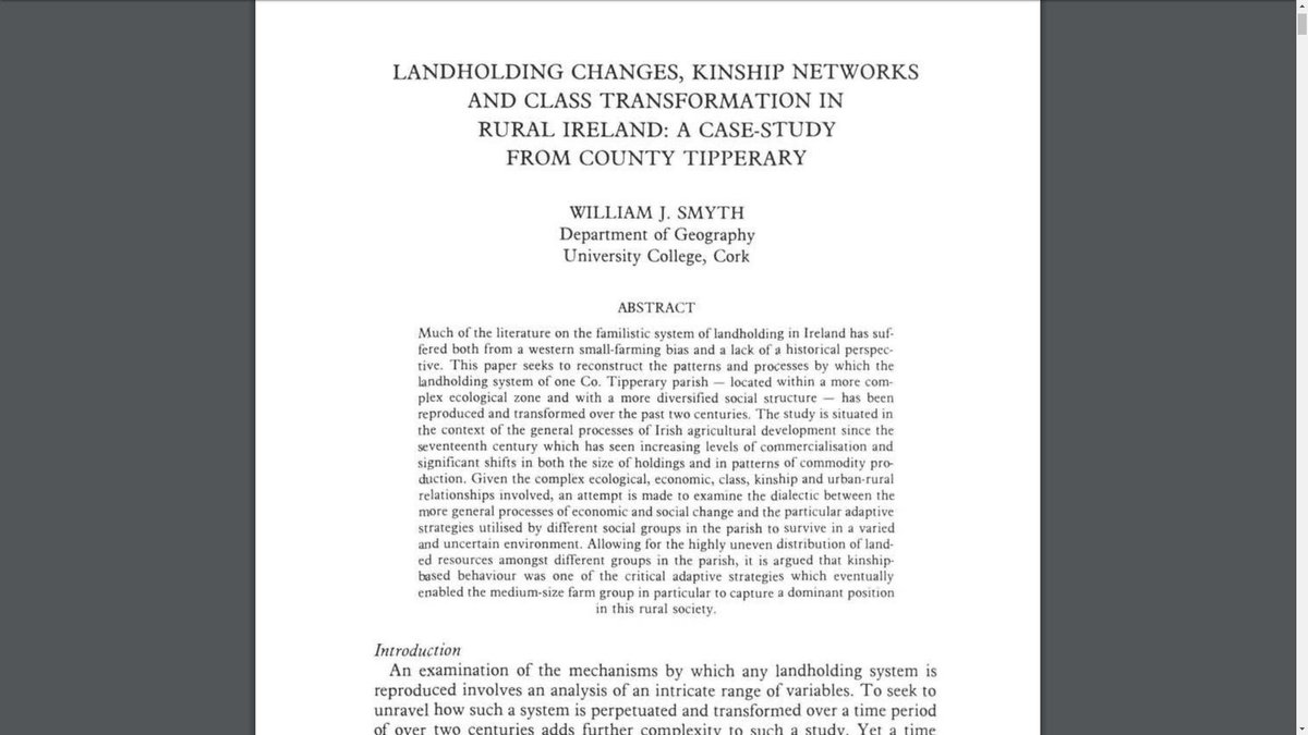 AdrianKavanagh's tweet image. A little bit late for #TipperaryWeek #YearofGeography but anyway... - a 1983 Irish Geography article on Landholding in Rural Ireland from legendary UCC historical geographer, William J. Smyth...