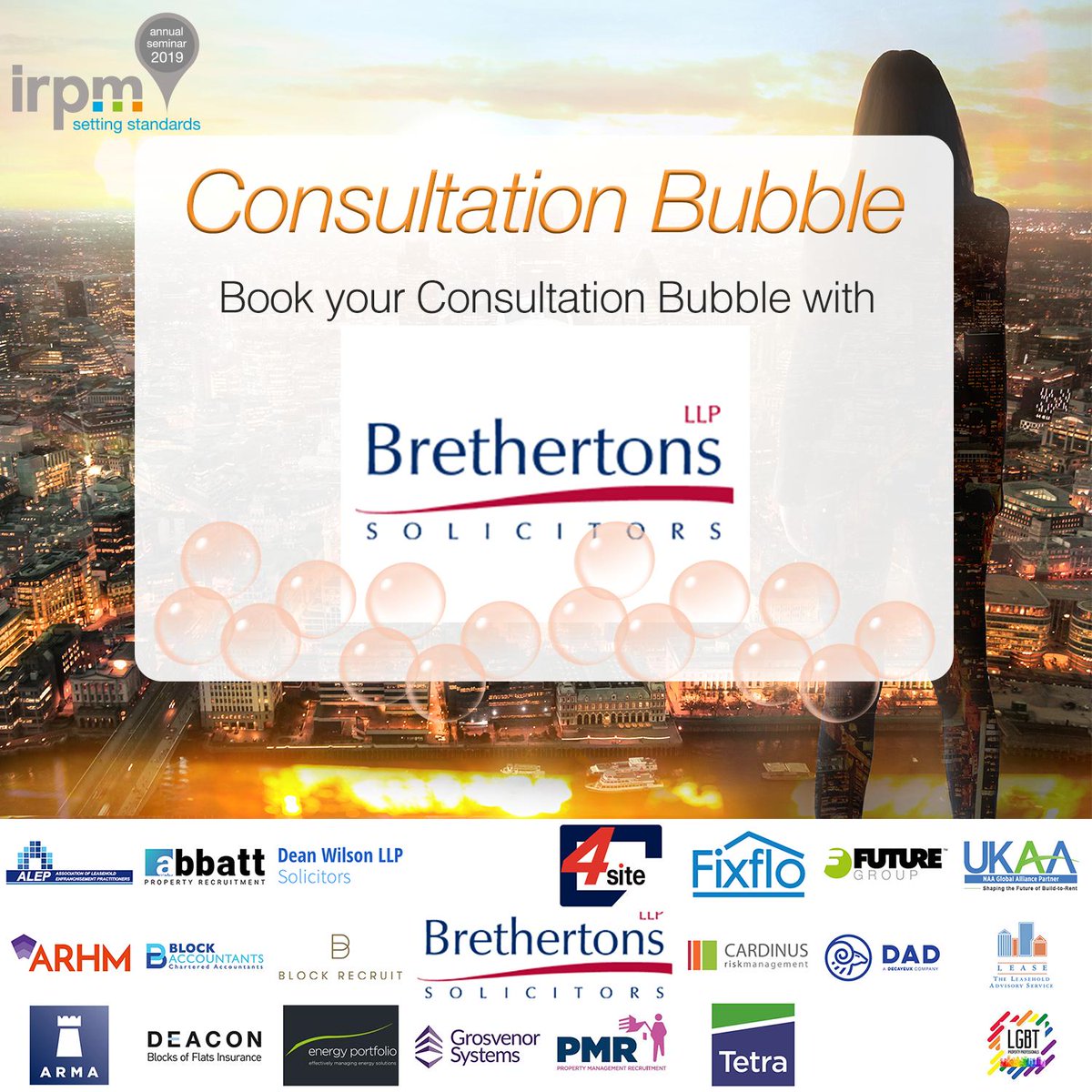 IRPMONLINE's tweet photo. Launching this year at #IRPMSem are Consultation Bubbles – your chance to get free expert advice from @brethertonsllp

Book your bubble now! 

#PropertyManagement #BlockManagement https://t.co/5y0K2Rljjs