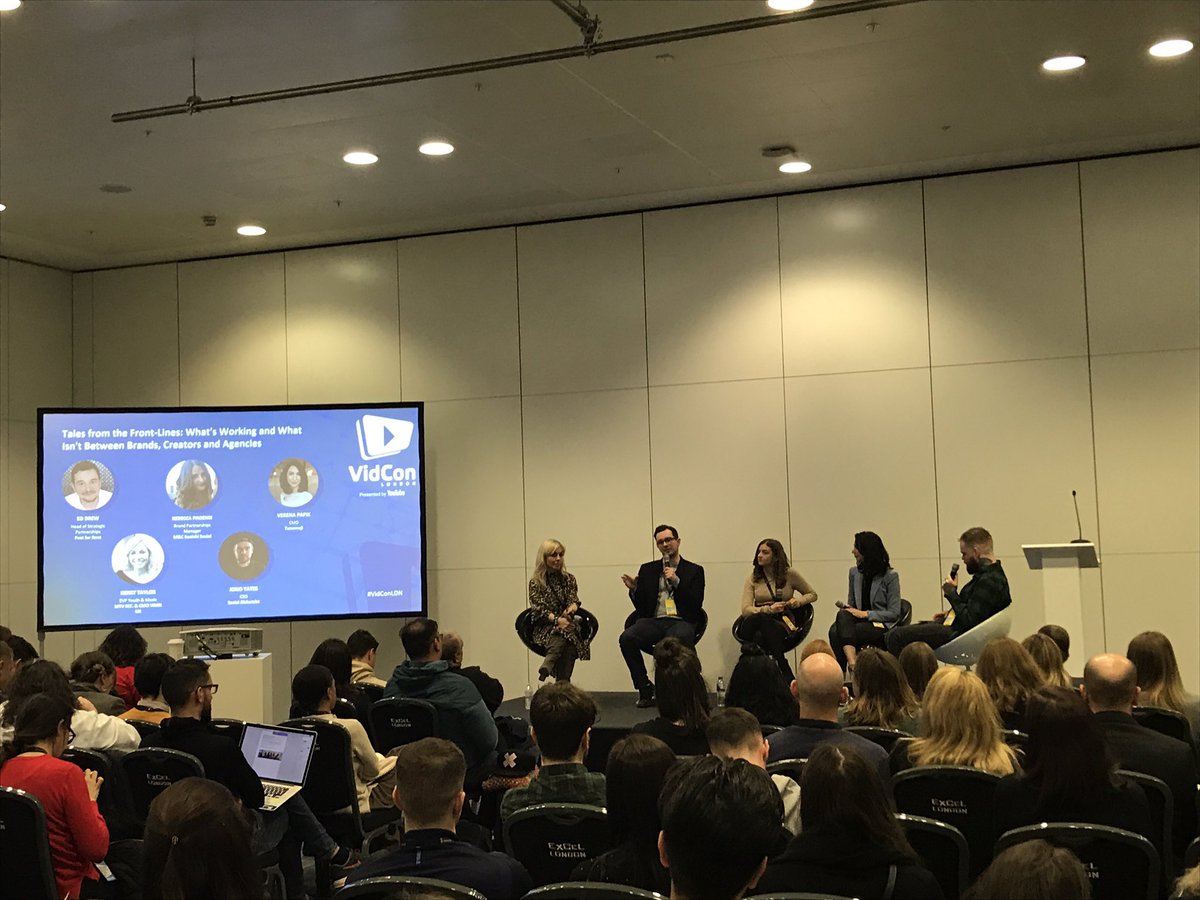chrismogorman's tweet photo. Great hearing @HelloMGMT's @HelloBrew discuss the relationships between brands, creators and agencies with @VerenaPapik  @jonoBLITZ, @MTVUK, @MCSaatchi at @VidCon #London #VidConLDN #VidCon #InfluencerMarketing https://t.co/4A16jZ4i1h