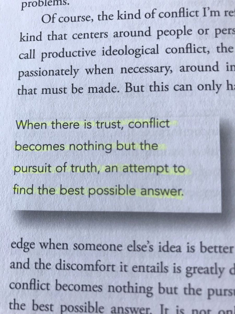 “When there is trust [in teams], conflict becomes nothing but the pursuit of truth, an attempt to find the best possible answer.” buff.ly/2S7iIcc #lencioni #fivebehaviors #orghealth #cohesiveteams