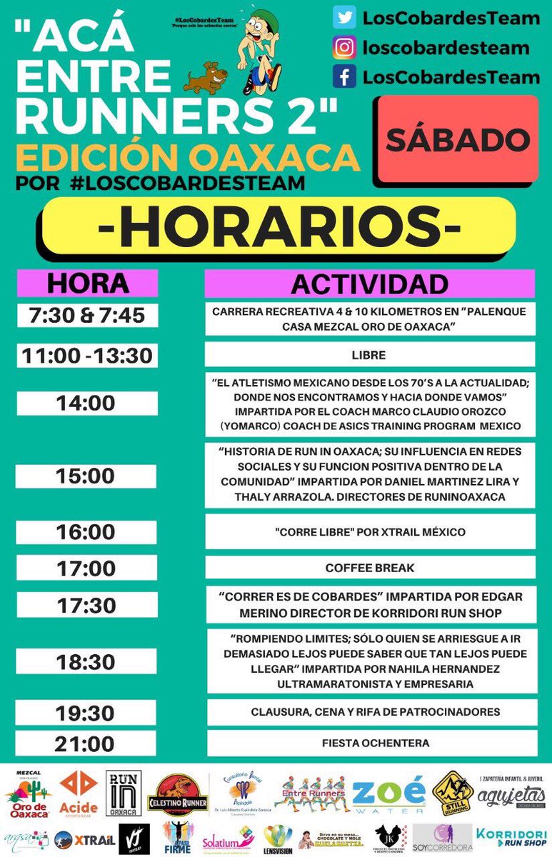 mezcaloro's tweet photo. Te presentamos a los ponentes y horarios de las actividades a realizar en torno al Congreso #AcáEntreRunners2 edición #Oaxaca ¡No te puedes quedar fuera de este magno evento, inscríbete ya! @GobOax @alejandromurat @IvetteMurat https://t.co/6nqXRhKkLJ