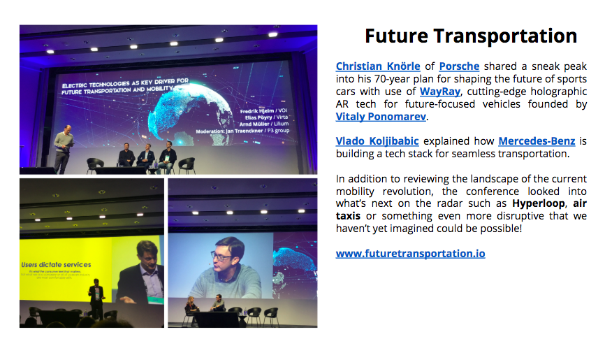 sesamers's tweet photo. FUTURE TRANSPORTATION with Christian Knörle of @Porsche talking about future cars with the use of @WayRay and Vlado Koljibabic's take on @MercedesBenz building seamless transportation. Read the full #Slush18 post-event report here>> https://t.co/zDVaAOE6vL https://t.co/1n3j2Un8t0