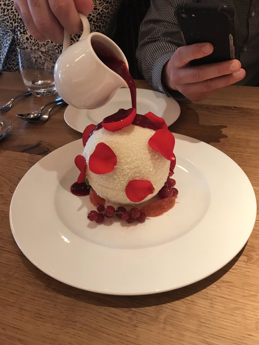 Tasty? Spectacular? Yes and yes. #whitechocolatesphere w coconut& #Raffaello white chocolate meltin under a raspberry coulis to reveal a pistachio cake and #raffaello inside. #ferrerofoodservice @francescocook #fiumerestaurant