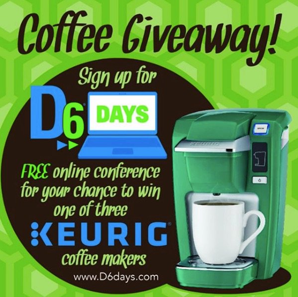D6Leader's tweet photo. Congratulations to our #d6days Keurig winner, @KIDMinr! Thank you for supporting the D6 Family and we can't wait until you enjoy your first D6 cup of coffee in your new Keurig! https://t.co/3arEZRefIF