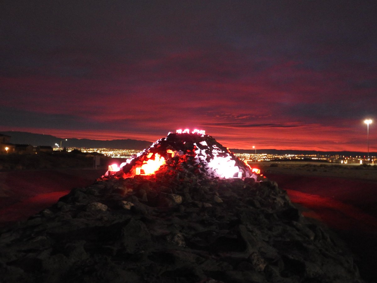 ABQFloodControl's tweet photo. #AMAFCA #FacilityFridays We hope that you had a chance to see the West I-40 volcano light up pink and red for Valentines Day. If you missed it here are some awesome photos! Be sure to watch the video on KRQE talking about it also. https://t.co/no4G9BSBiH