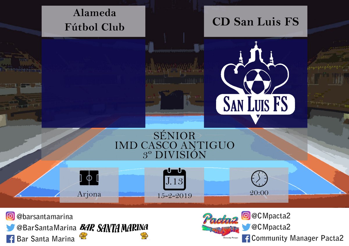 SanLuisFS's tweet photo. LIGA @IMDSevilla ⚽️ 

CADETES-J14
Descanso

SÉNIOR 3º-J13
🕗 20:00
📆 15-2-2019
🏟 Arjona
🆚 Alameda FC

SÉNIOR 2º-J13
🕘 9:00
📆 17-2-2019
🏟 Pabellón Mendigorría
🆚 CD El Giraldilllo

#VamosSanLuis https://t.co/sBCQg0vxYc