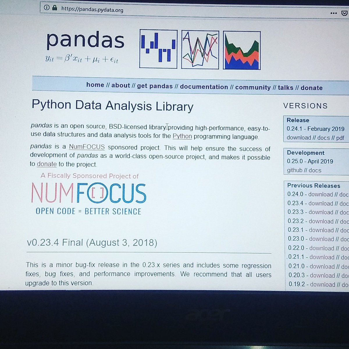 BharatiRahul's tweet photo. Day 26,27,28 of #100DaysOfCode
Participated in hackathon at vesim.
Spent 2 days coding and analysing data. Today just going through the Python Pandas library.
#python #data #dataanalytics #hackathon #dataquezt #datavisualization #datascience #tensorflow #pythonprogramming #sas https://t.co/y1GwDHQcPC