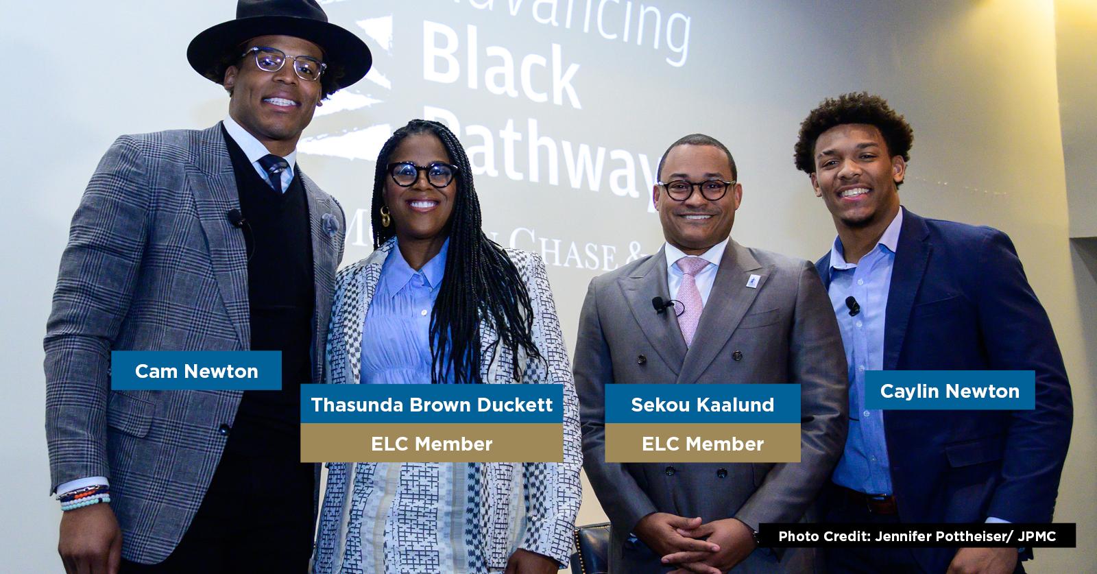 the-executive-leadership-council-on-twitter-elcsnapshots-elc-members-sekou-kaalund-and-thasunda-brown-duckett-of-jpmorgan-chase-with-nfl-quarterback-cam-newton-and-howard-university-quarterback-cailyn-newton-at-howard-university-s