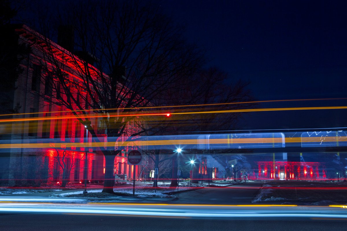 UNLincoln's tweet photo. Lincoln was looking extra festive last night as we celebrated #GlowBigRed ❤️ #N150 #UNL https://t.co/YL3bCSr6Lj