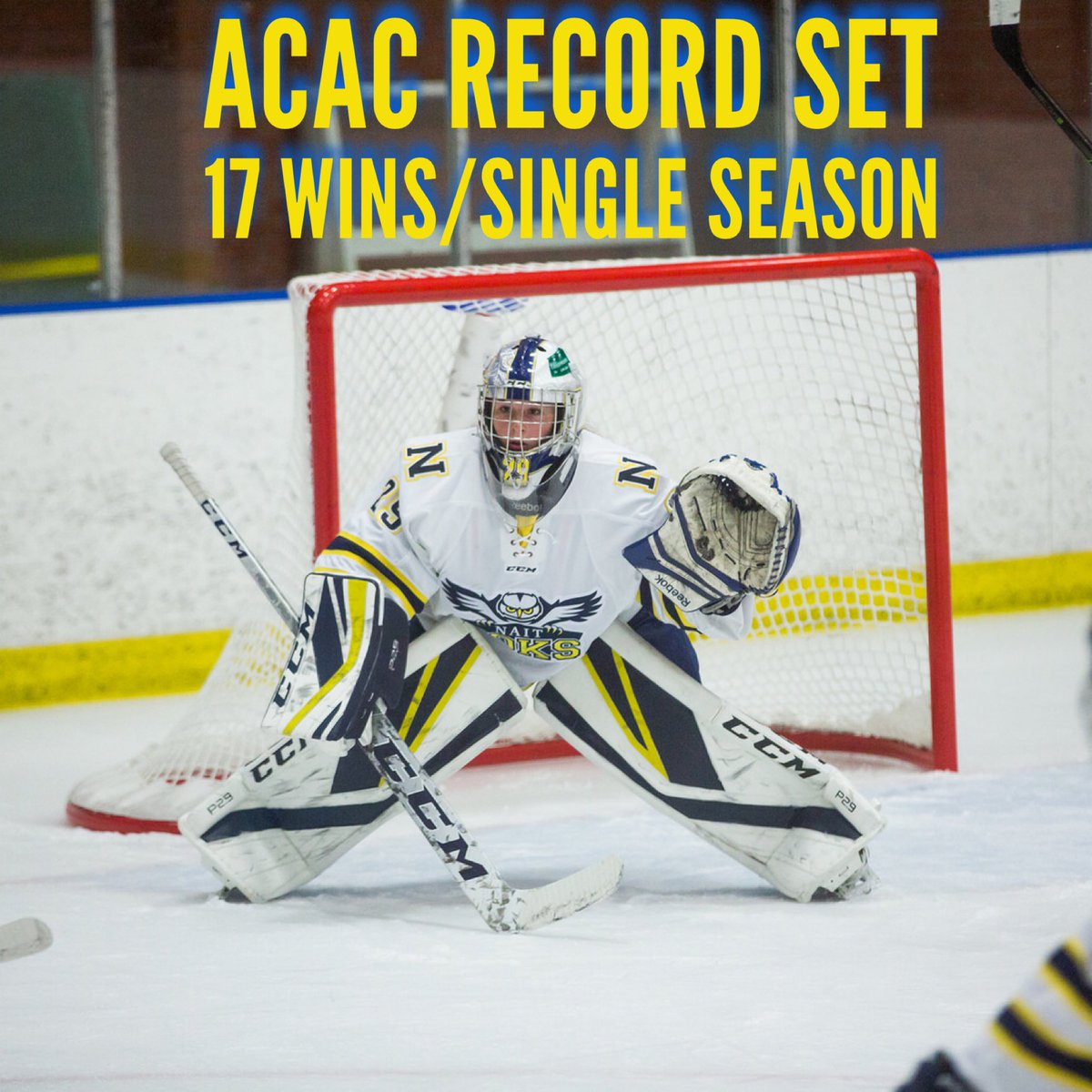 OOKSWHKY's tweet image. **ACAC Record Broken**
Congratulations Ooks goaltender Kaitlyn Slator @KaitlynSlator for setting a Single Season Record with 17 Wins breaking the old record of 16 set in 2008-2009!
@naitooks @ACAC_Sport @NAIT #Recordbreaker #hockey #ACACsport #Edmonton