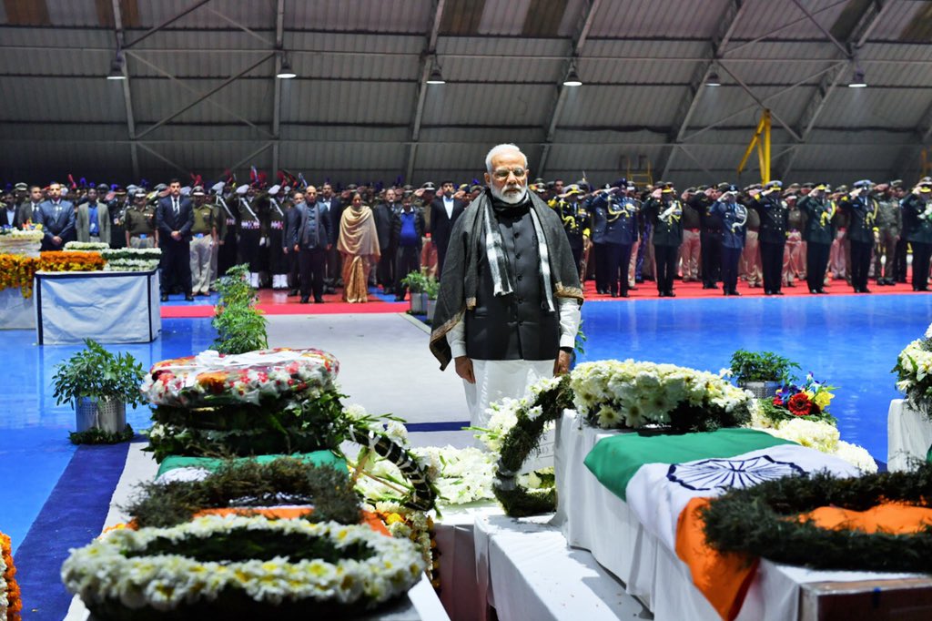 PMO India (@pmoindia) on Twitter photo Shri <a href="/narendramodi/">Narendra Modi</a> paid tributes to the brave CRPF personnel martyred in Pulwama.
India salutes their courage. Shri <a href="/narendramodi/">Narendra Modi</a> paid tributes to the brave CRPF personnel martyred in Pulwama.
India salutes their courage.