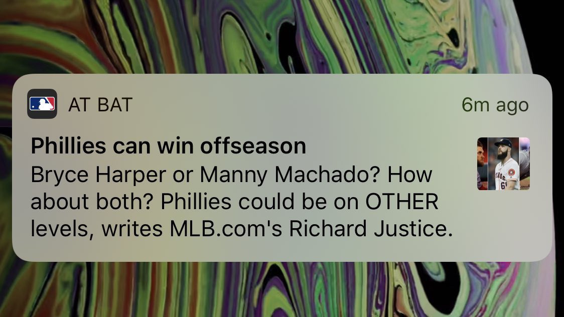MikeG2606's tweet photo. Dear @MLB: PLEASE STOP. I don’t think there are any more ways you can write an article about this topic. Either send me a notification that they’ve signed with a team, or don’t send me anything. I’m tired of it. #Harper #Machado https://t.co/yDho6D44Q9