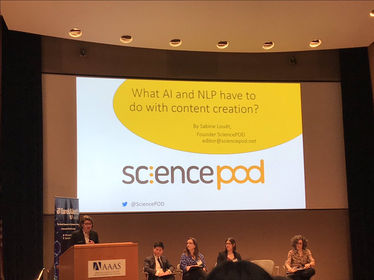 katieu's tweet photo. Sabine Louët of @SciencePOD is telling #PIOSem19 about how to use AI to tell more stories about research and innovation in less time without compromising on quality. I’m all ears! @aaas @EurekAlert https://t.co/OjPeHUHaZN