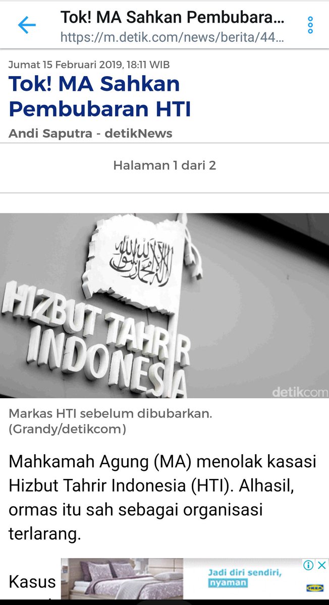Alhamdulillah...
Terimaksih Tuhan...
Terimaksih Bangsa Indonesia
Terimaksih Negara Indonesia
Terimaksih Pemerintah
Terimakasih kpd siapapun yang memiliki SAHAM DALAM MENJAGA NKRI DARI ORMAS TERLARANG!
SAH!
HTI BUBAR!
HTI ORMAS TERLARANG!