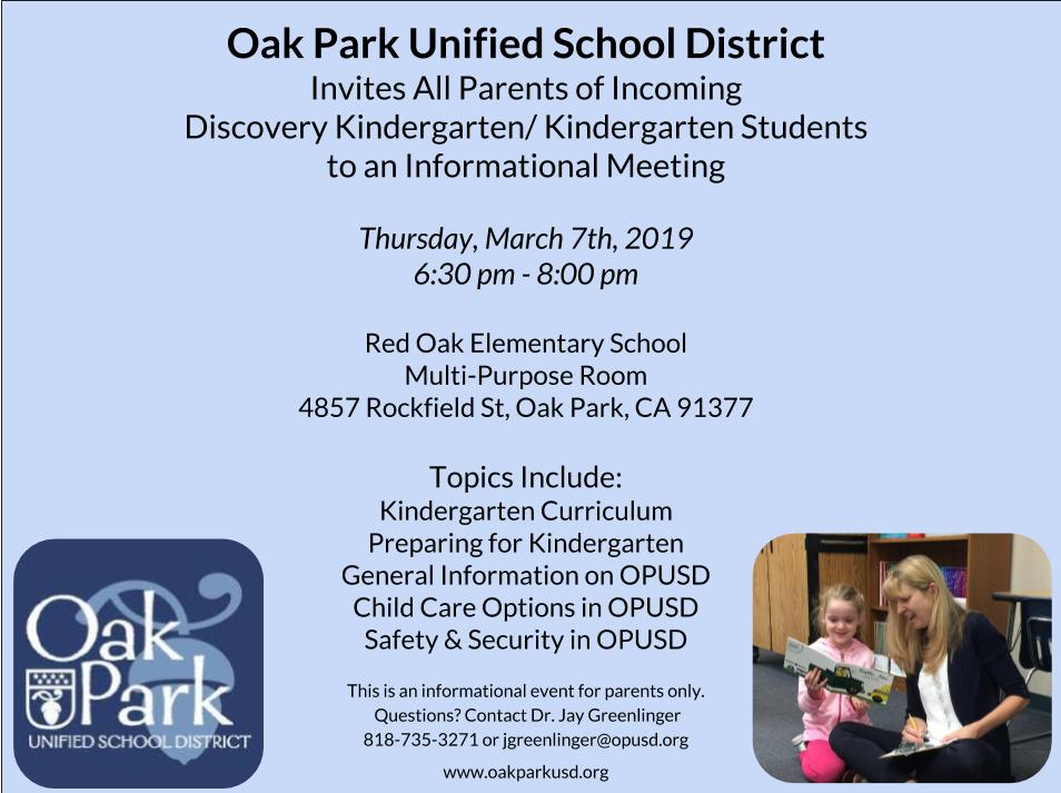 We can't wait to meet the parents of our incoming Kindergarten and Discovery Kindergarten students! Join our school leaders for an informational meeting and learn what to expect from OPUSD Kindergarten! #opshares