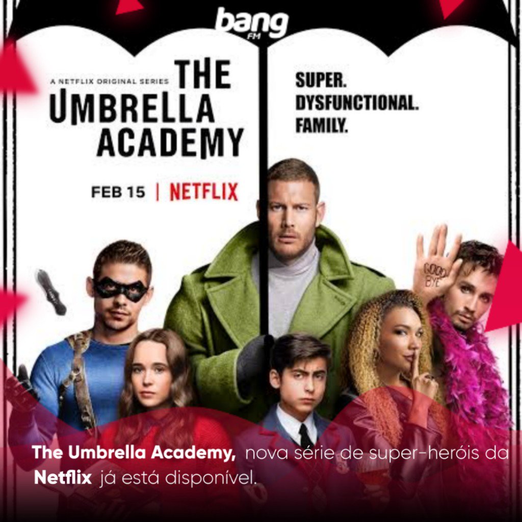 RadioBangBr's tweet photo. Inspirada nos HQs de Gerard Way e Gabriel Bá, The Umbrella Academy já está disponível no catálogo da Netflix. #TheUmbrellaAcademy https://t.co/86c8NzySkG