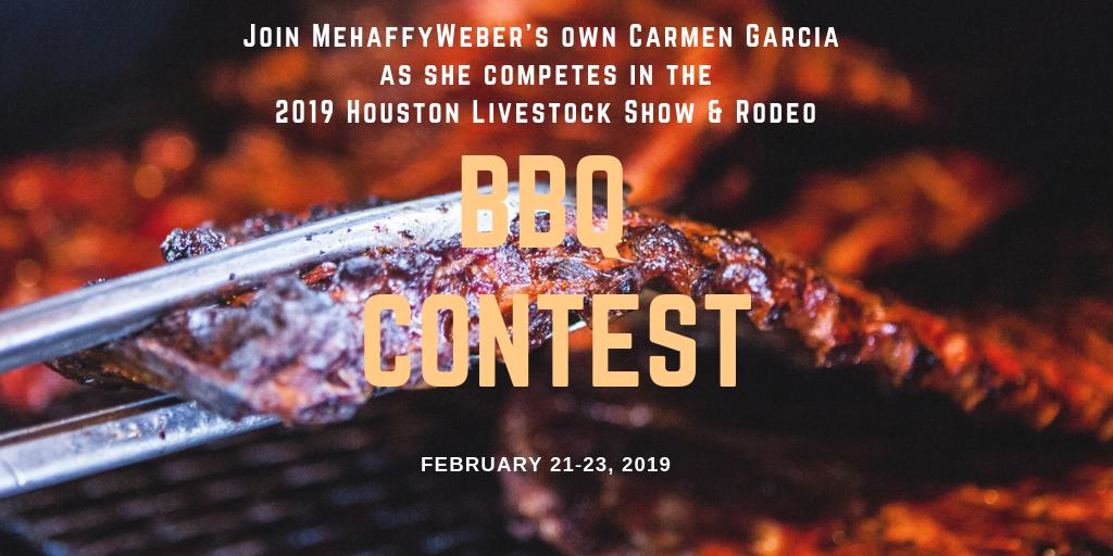 MehaffyWeber's tweet image. The team at MehaffyWeber is excited to announce that our very own Carmen Garcia will be competing in the 2019 Houston Livestock Show &amp;amp; Rodeo BBQ Contest! Click here to see the full contest schedule: bit.ly/MWHOUBBQ