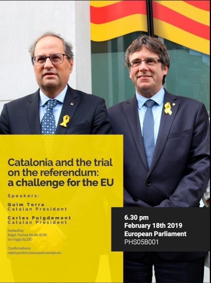 President Tajani forbids this <a href="/NVA_EU/">N-VA EuroParlement</a> conference with Catalan presidents <a href="/KRLS/">krls.eth / Carles Puigdemont</a> and <a href="/QuimTorraiPla/">Quim Torra i Pla</a> in the @EP_Belgium after hysteric reactions of Spanish unionist MEP’s. For the sake of democracy, giving in to threats is a bad idea Mr <a href="/EP_President/">Roberta Metsola</a> !