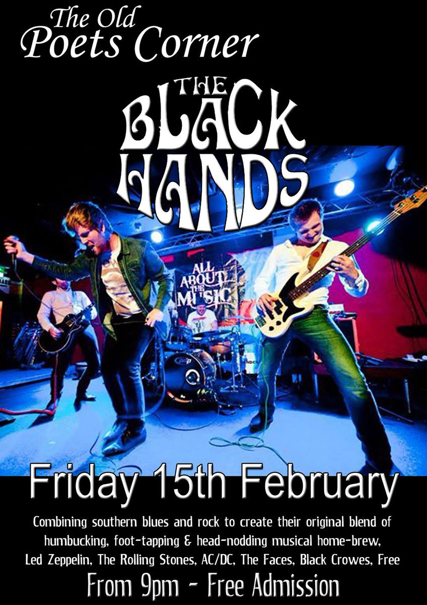 beresford_kim's tweet photo. Tonight - Live at the Old Poets Corner
BLACK HANDS
The very best in Southern Rock n Blues!!!
9pm https://t.co/4YZKtfh9CE
