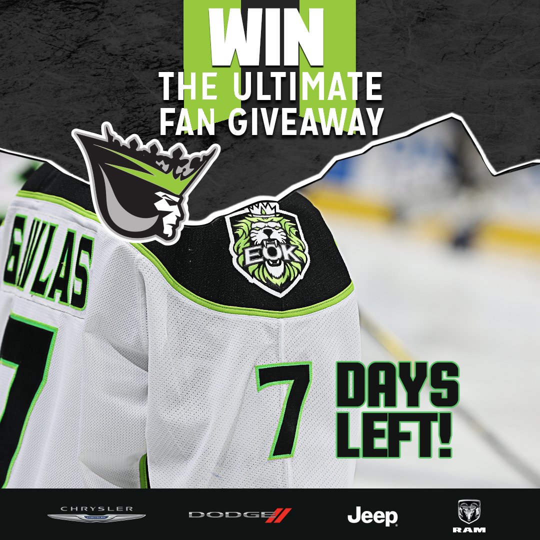 #OilKings fans! There are only 7 days left to enter the Dodge Ultimate Fan Giveaway, presented by @DreamRideAB. Head to oilkings.ca/dodge/ now to enter! #seasonseats #signedjerseys #suitenight