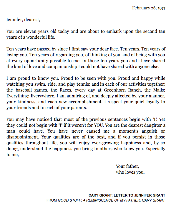 Cary Grant's letter to his daughter on her 11th birthday. 