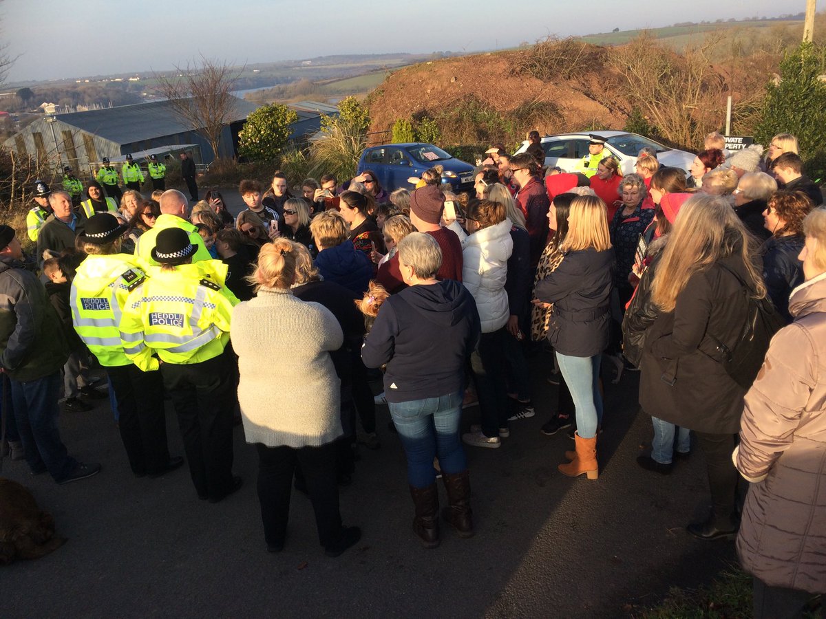 At least 50 are protesting outside a Pembroke farm where more than 200 animals were removed to safety by animal welfare officers. The protestors say there are dogs still on the premises, and are demanding they be removed.