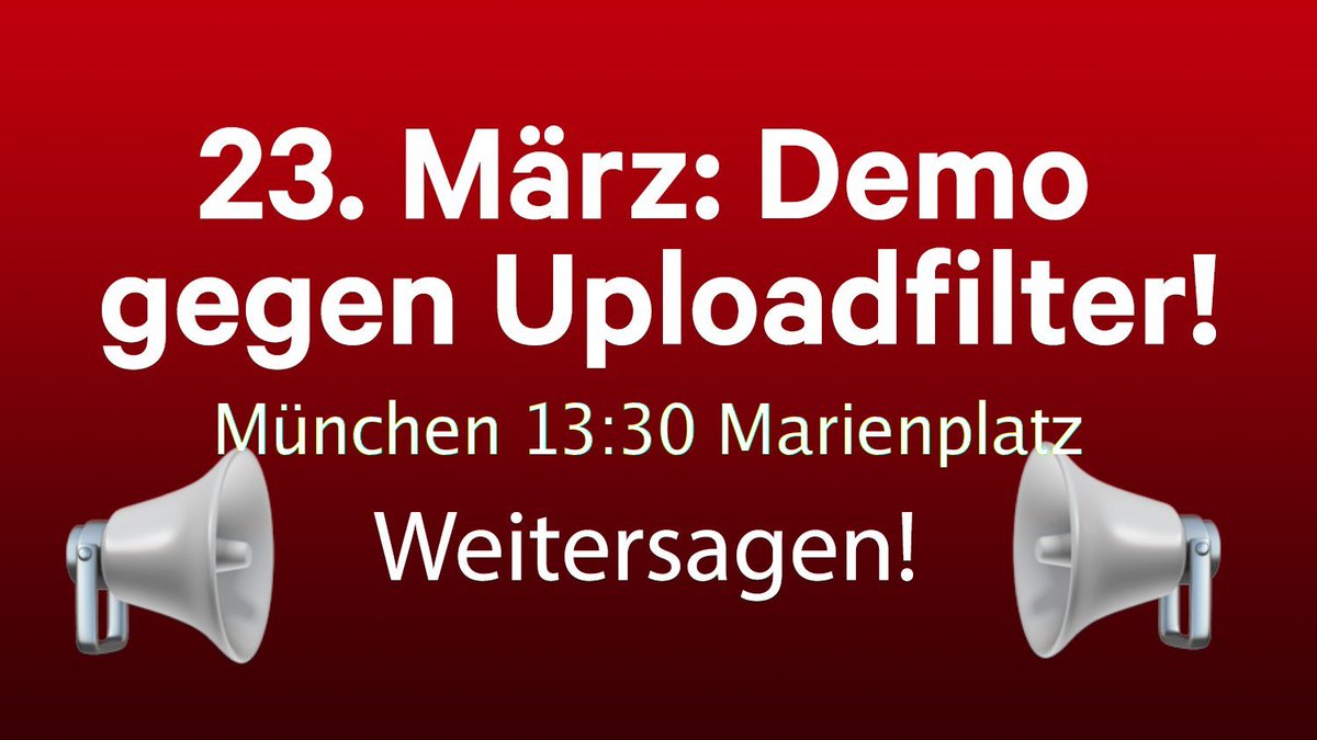ArnoldSchiller's tweet photo. @Wiwi_LoL @ChangeGER Berlin Hamburg Karlsruhe Düsseldorf Hannover Stuttgart Ulm Leipzig München Vergesst die Strasse nicht geht am 23.3.2019 in eine Demo in einer Stadt Eurer Wahl #StopUploadFilter #uploadfilter #Artikel13 #SaveYourInternet #SaveOurInternet #SaveTheInternet https://t.co/tCjQhwmpB1