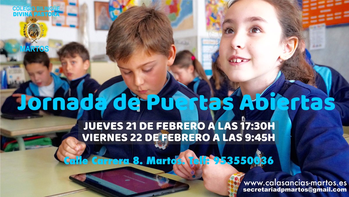 CalasanciasMart's tweet photo. JORNADA DE PUERTAS ABIERTAS.
Colegio Divina Pastora, el colegio que se merecen tus hijos. 
Ven a vernos, te esperamos. https://t.co/xzcaqfrZtV