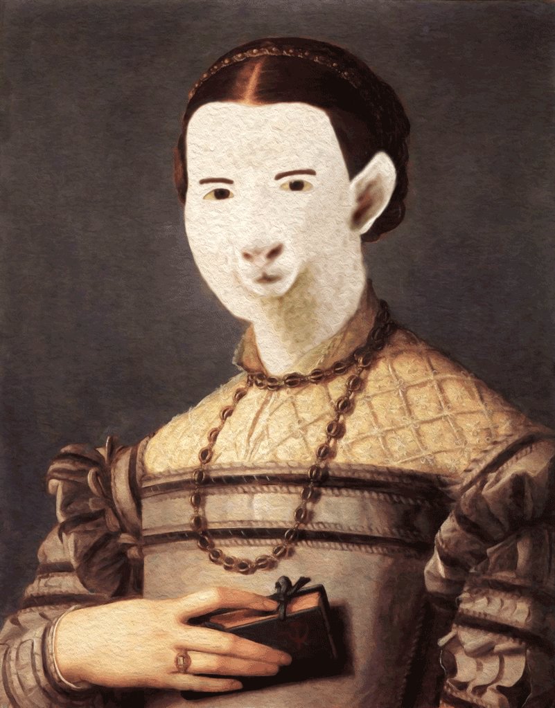 racharless's tweet photo. Photoshopped image of a sheep and Angelo Bronzino's portrait of a young girl https://t.co/Drf4rOsvLx