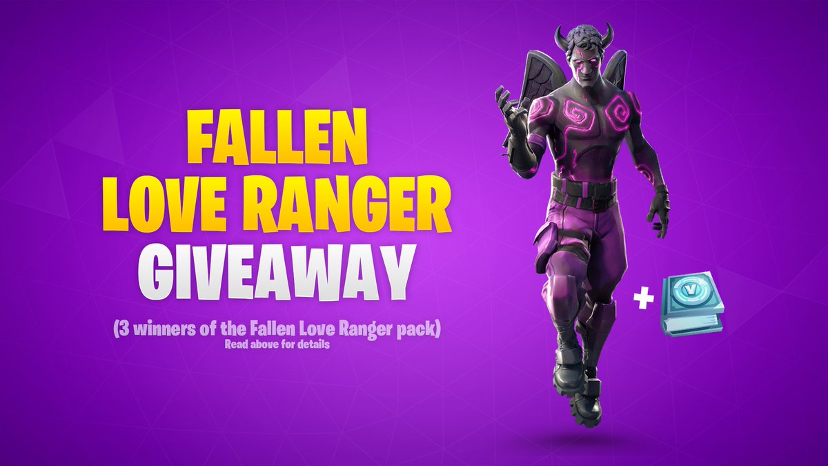 FortniteBR's tweet image. Let's give away some of the new Fallen Love Ranger packs! To enter:

- Follow @bnwkr 
- Follow @FortniteBR
- Retweet this tweet

3 winners will be drawn in 24 hours, good luck everyone! Prizes provided via Paypal or gift cards, depending on platform/region.