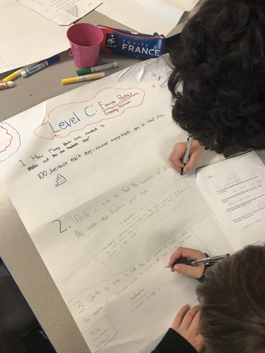 vb_jordan's tweet photo. Day 2- POM - Growing Staircases!6th grade Math classes brains collaborating making Status and Explanation Posters! @svmimac @Eliza_Leach @lasdk8 @GardnerGrizzly @searchdarksky #problemofthemonth https://t.co/Xmf0jamb9f
