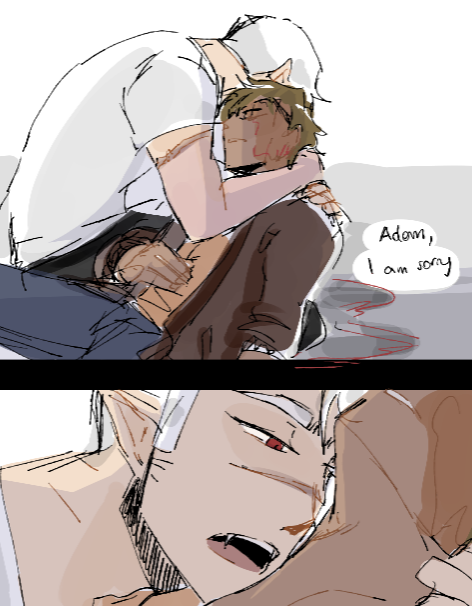 Adashi Vampire AU (2/2)
II- Shiro knows he will outlive Adam and will have to let him go, so he chose to go away from dam first
III - One of Shiro's enemies tried to get to him, but got to Adam. Shiro is late and Adam dies.
THEN…Shiro transforms him
#Adashi #shadam #voltron