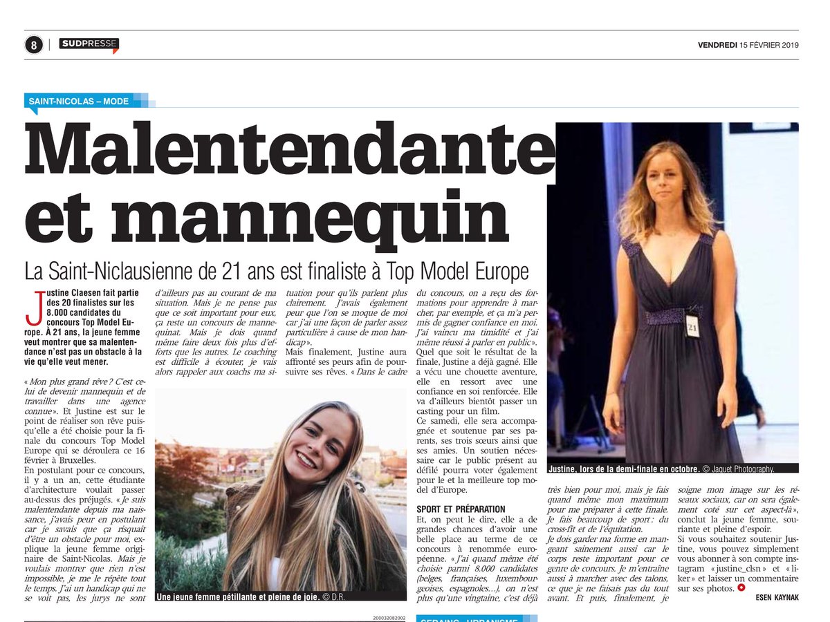 Félicitations à la jolie demoiselle Justine Claesen !! #sourde #malentendante #handicap #beaute #mannequin #belge #belgique #topmodel