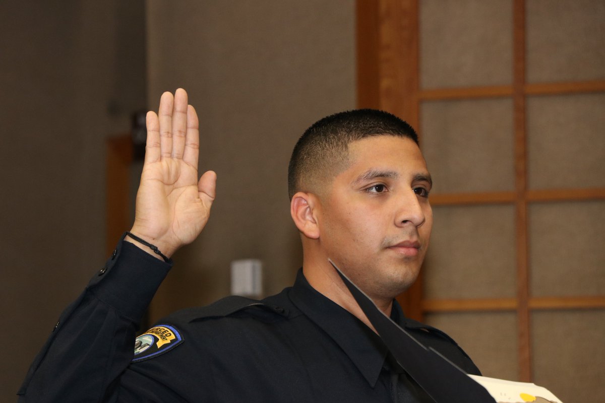 MercedCityHall's tweet photo. Brandon Vasquez is the newest member of the Merced Police Department. He was sworn in as an officer this afternoon. https://t.co/gb92kDfLIA #Merced #MercedPD https://t.co/mp31ilhCam