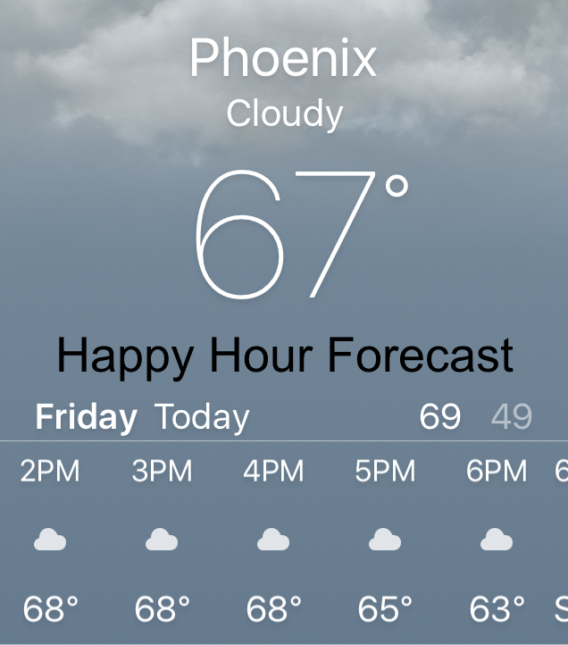 The weather app says no rain for #HappyHour! 
Just in case ... Visit KingofHappyHour.com and use our "What's Nearby" feature! Cheers! 🍺🍷🍸