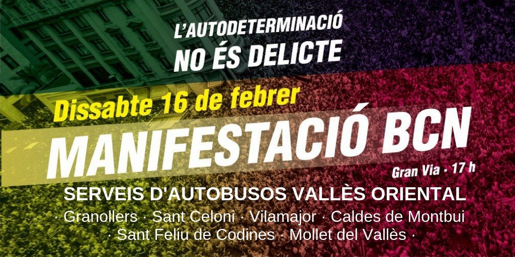 OmniumVOriental's tweet photo. Autobusos per anar a la manifestació del 16F a Barcelona des de la nostra comarca. Consulta aquest enllaç per saber el punt de partida més proper: https://t.co/quMBPFbygK https://t.co/JHHUBLNOLc