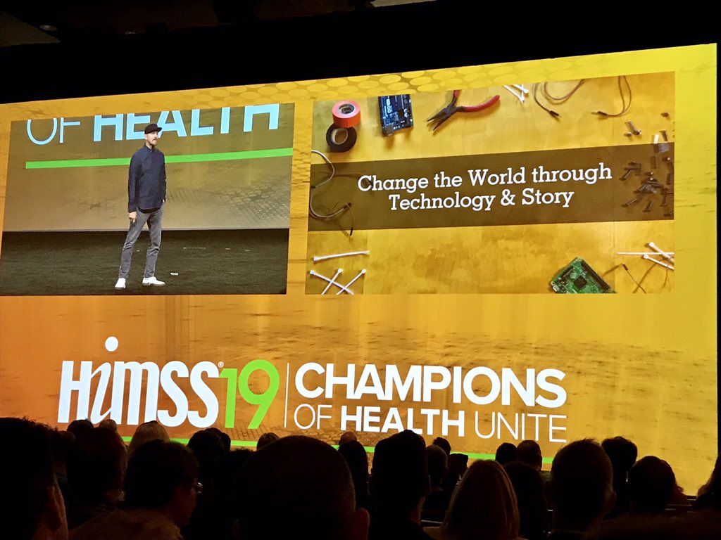 angela_pgli's tweet photo. Inspiring final #HIMSS19 keynote by #NotImpossible Labs Founder @MickEbeling βLook for the things that look absurd and revolt against it.β #Technology for the Sake of #Humanity because whatβs possible today - was impossible first #HelpOne #HelpMany https://t.co/Yl6qFDYsWS