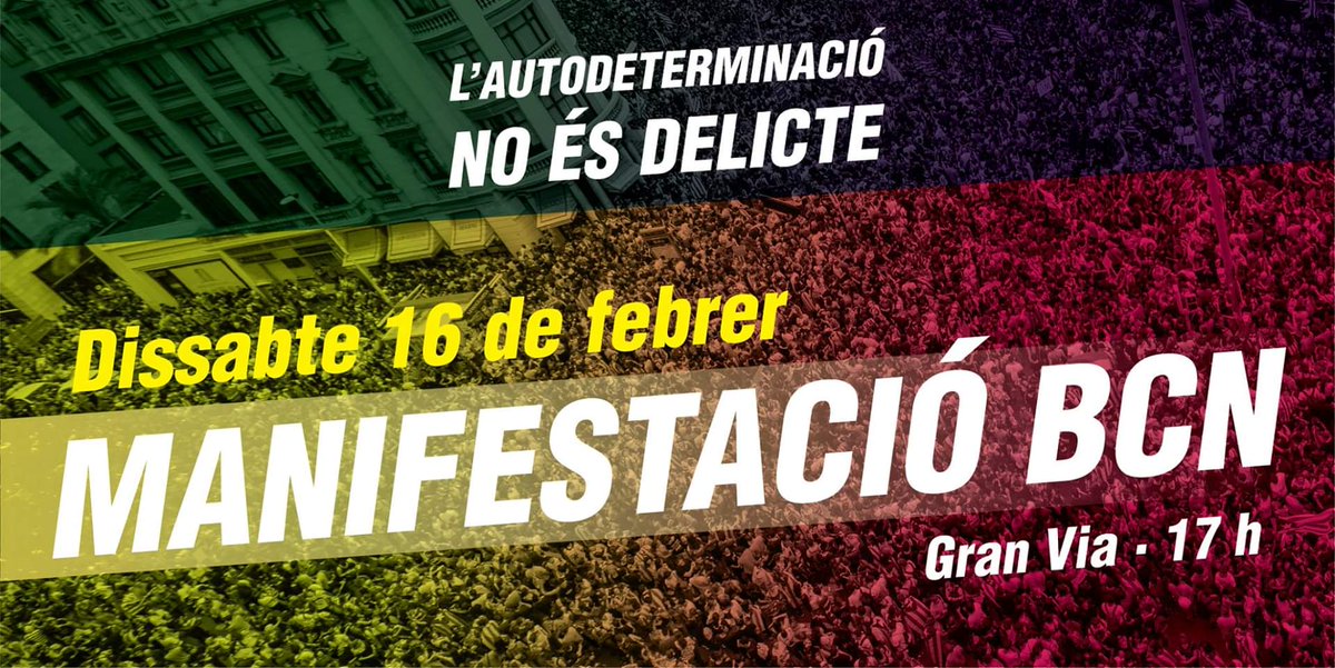 Demà baixarem un autocar ple a la Manifestació a Barcelona!! Sortim a les 15.00 h de la Font dels Àlbers!
L'AUTODETERMINACIÓ NO ÉS DELICTE. #16F