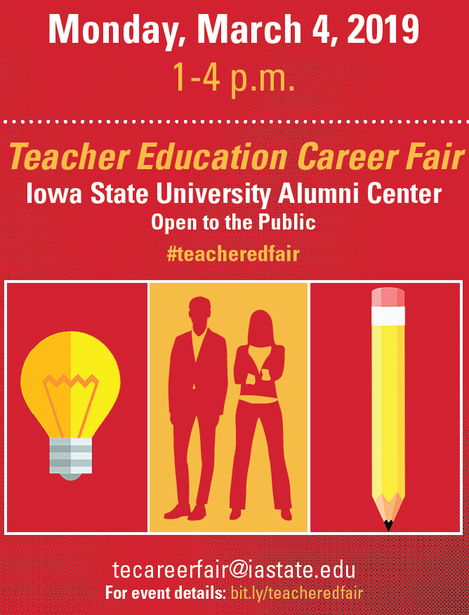 ISU_TES's tweet photo. Looking for Teaching positions? Want to explore switching districts or teaching out of State? Come to the Alumni Center March 4 from 1-4. #teacheredfair https://t.co/GQdFuh0tAT