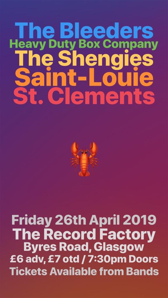 Glasgow! We play The Record Factory as part of DF Concerts “Catapult Showcase” on Friday the 26th of April.

Get in touch with any member of the band or on our social media for tickets.

SL x