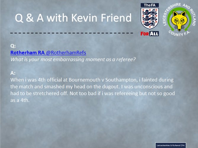 Our next question is from the <a href="/RotherhamRefs/">Rotherham RA</a> 

#RefSummit19