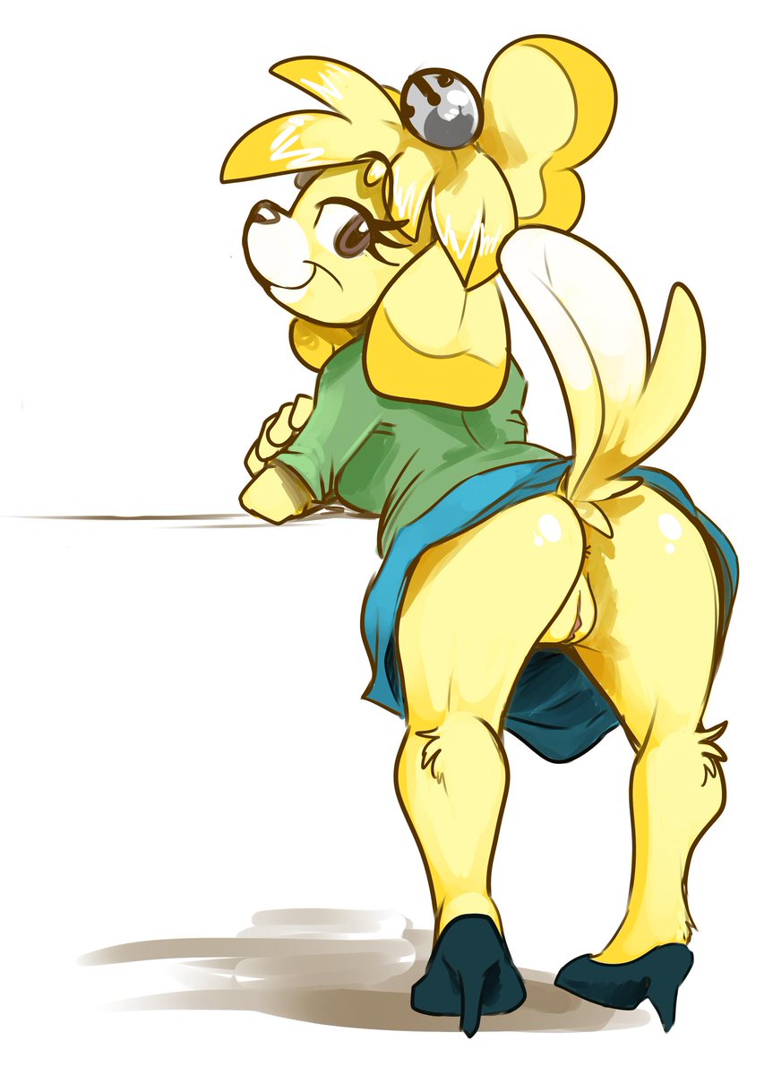 Isabelle_Dog's tweet photo. The most confusing part of Isabelle's village is the dress code! Most residents don't even wear bottoms, but Isabelle is required to be in a skirt, with nothing underneath it, at all times!

#LewdRP https://t.co/eiwdhzTbPv