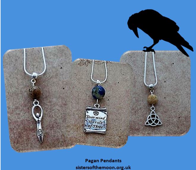 Wicca Pagan Jewelry Sterling Silver Celtic Knot Silhouette Full Moon Pendant